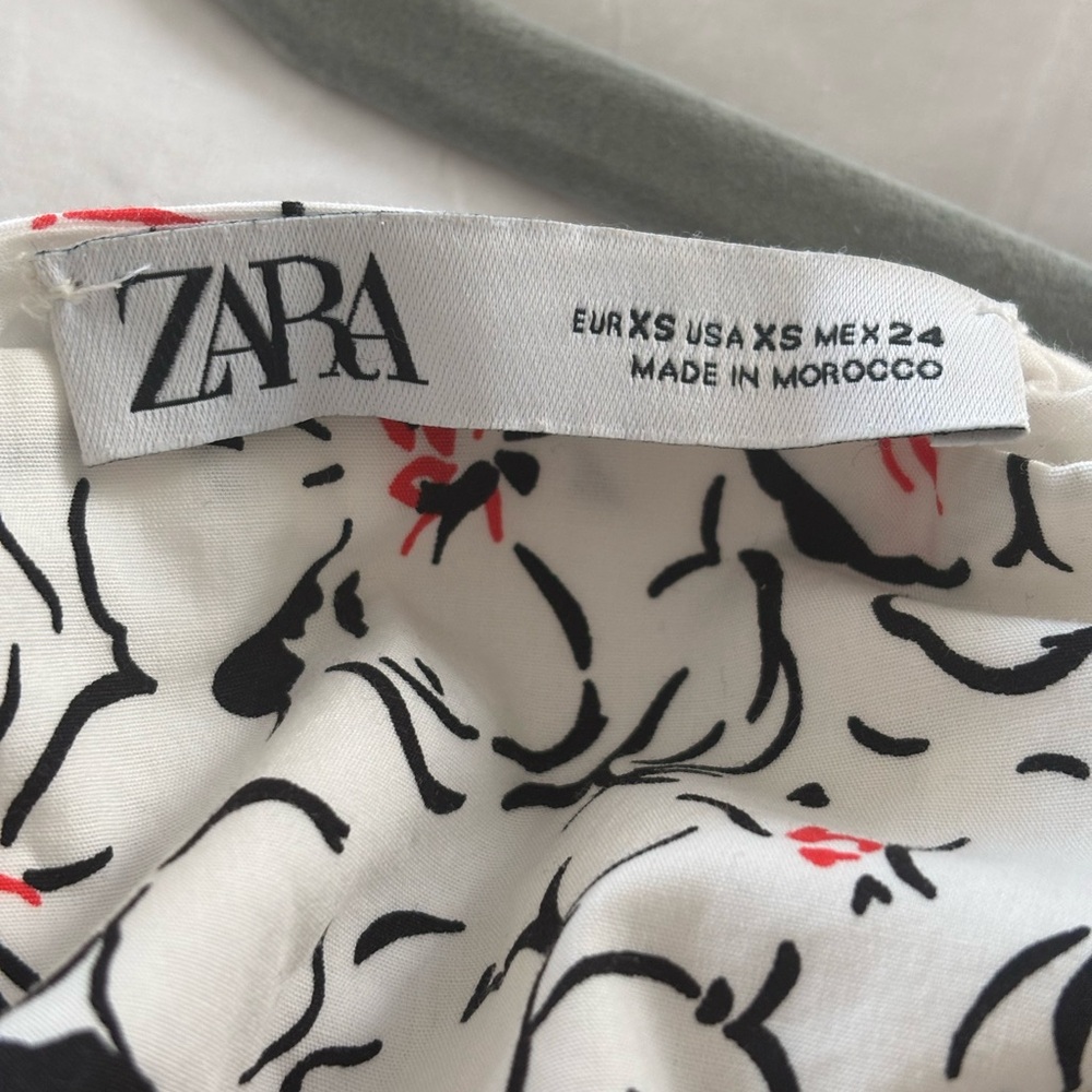 Zara Monochrome Floral Blouse with Red Highlights